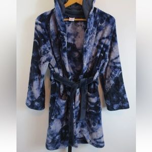Cat & Jack Blue Tie Dye Hooded Robe Boys Size Small (6/7) Belted Plush